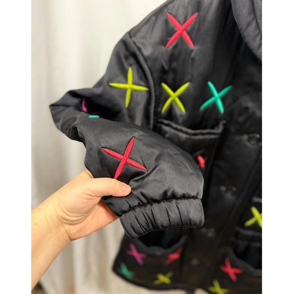 Vintage 80's Escada Women's‎ 100% Silk Retro Colorful Quilted Satin Puffer Coat - Picture 5 of 13